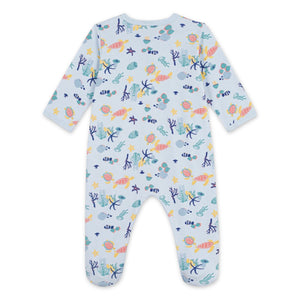 Petit Bateau Front Snap Sea World Print Footie ~ Blue Multi