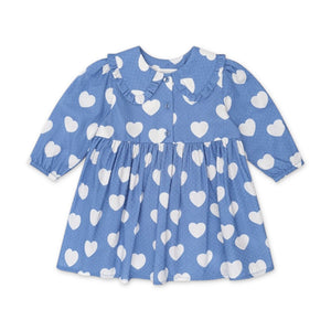 Huxbaby Frilly Heart Print Collar Dress ~ Bijou Blue