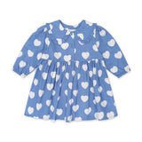 Huxbaby Frilly Heart Print Collar Dress ~ Bijou Blue