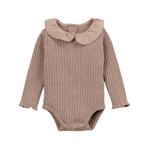 Play Up Baby Ruffle Collar Ribbed l/s Onesie & Printed Jumpsuit Set ~ Tan/Black
