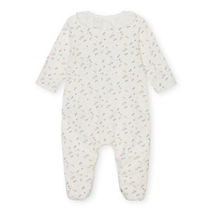 Petit Bateau Velour Front Snap Floral Print Footie w/ Ruffle Collar ~ White Multi