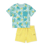 Mayoral Baby Boy Croco Palm Print T-shirt & Soft Cargo Shorts Set ~ Aquamarine/Lemon