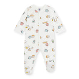 Petit Bateau Front Snap French Breakfast Print Footie ~ White Multi