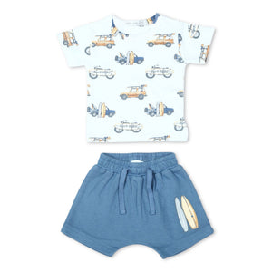 Little Mish Baby Surf Print Tee & Shorts Set ~ White/Blue