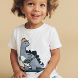 Huxbaby Skatin' Dino T-Shirt & Adventure Dino Slouch Pants Set ~ White/Dino Blue