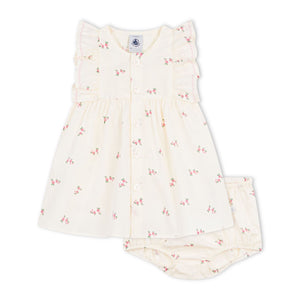 Petit Bateau Sleeveless Gauze Floral Print Dress w/ Bloomer~ Ecru Multi