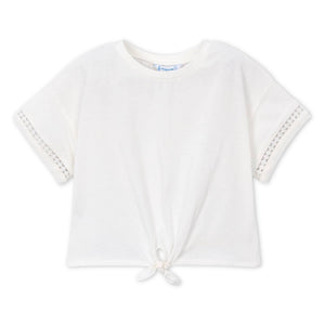 Mayoral Girls Tie Front s/s Top 7-12 ~ Natural