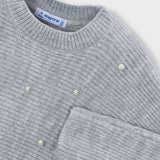 Mayoral Girls Knit Sweater & Skirt Set w/ Pearls 7-12 ~ Mixed Grey