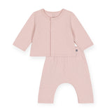 Petit Bateau Quilted Cardigan, Ruffle Collar Onesie & Pants Set ~ Light Pink/White