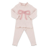 Oh Baby! Ruffle Bow Ribbed Mock Neck 2pc Set ~ Dusty Pink