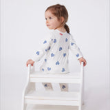 Petit Bateau Front Snap Striped Hearts Print Footie ~ White Multi