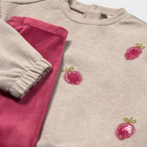 Mayoral Baby Girl Raspberries Sweatshirt & Velvet Leggings Set ~ Soy/Raspberry