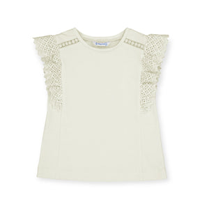 Mayoral Girls Lace Flutter Sleeve T-Shirt ~ Natural