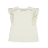 Mayoral Girls Lace Flutter Sleeve T-Shirt ~ Natural