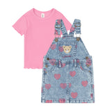 Huxbaby Dreamy Denim Hearts Overalls Dress & Ribbed s/s Top Set ~ Denim/Cherry