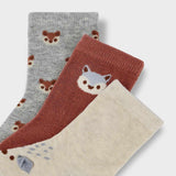 Mayoral Baby Boy Fox Socks 3 Pack ~ Brick Red