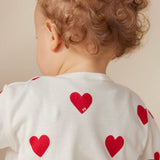 Petit Bateau Font Snap Heart Print Romper ~ White/Red