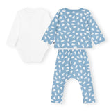 Petit Bateau Bear Print Cardigan, Pants & Collared Onesie Set ~ Blue/White