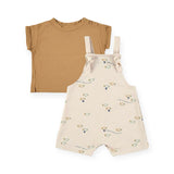 Babyclic T-Shirt  & Printed Short Overalls Set ~ Mustard/Sea