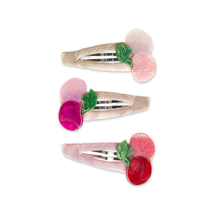 Lilies & Roses Pink Cherry Fabric Covered Snap Hair Clips