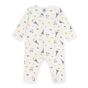 Petit Bateau l/s Parisian Croissant Print Romper ~ White Multi