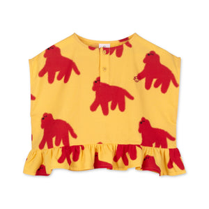 Wynken Vela Dog Print Sleeveless Frill Top & Skirt Set ~ Soleil/Red