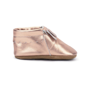 Zutano Leather Bow Moccasins ~ Rose Gold