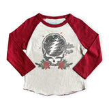 Rowdy Sprout Grateful Dead Holiday SYF Raglan l/s Tee ~ Vintage White/Red