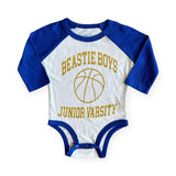 Rowdy Sprout Beastie Boys JV Basketball l/s Raglan Onesie ~ Vintage White/Royal