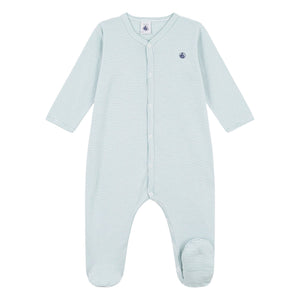 Petit Bateau Front Snap Stripe Footie ~ Green/White