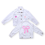 Petite Hailey Patched Denim Jacket ~ Bow/White