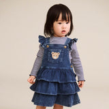 Huxbaby Dreamy Denim Overall Dress & Ribbed l/s Top Set ~ Blue Denim/Ink Stripe