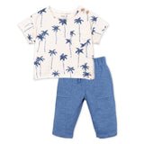 Play Up Baby Palm Tree Print T-Shirt & Jersey Pants Set ~ Natural/Blue