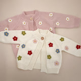The Blueberry Hill Cotton Knit Flowers Cardigan ~ Cream/Multi