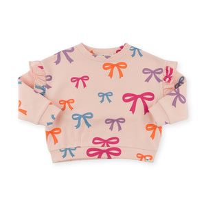 Oh Baby! Multi Bright Bows Ruffle Sweatshirt & Wide Ribbed Leggings Set ~ Barely Pink/Hot Pink
