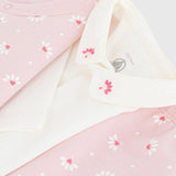 Petit Bateau Floral Print Cardigan, Pants & Collared Onesie Set ~ Pink/White