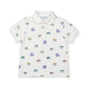 Mayoral Boys Printed s/s Polo ~ Camper Vans/White