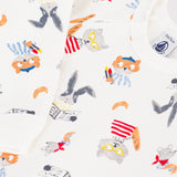 Petit Bateau Side Zip Parisian Animals Print Fleece Footie ~ White Multi