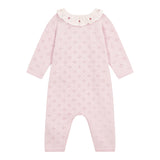Petit Bateau Knit l/s Romper w/ Floral Ruffle Collar ~ Pink