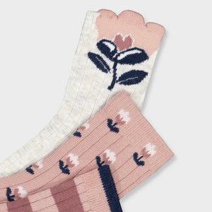 Mayoral Girls Striped & Floral Socks 3pk ~ Pastel/Oatmeal