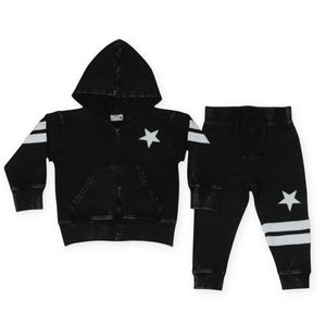 Mish Boys Sports Star Enzyme Zip Hoodie & Jogger Set ~ Black