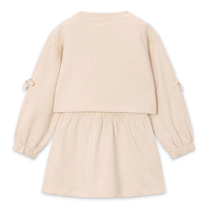 Mayoral Girls Embroidered Puppies Fleece Dress ~ Light Khaki