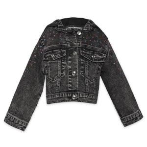 Baby Sara Rhinestone Hooded Denim Jacket ~ Black