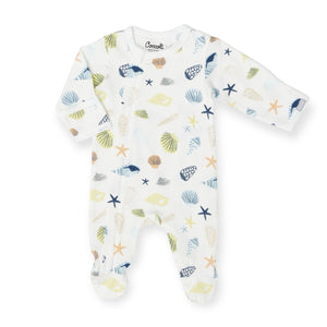Coccoli Printed Zipper Footie ~ Seashells/Cream