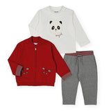 Mayoral Baby Boy Zip Cardigan, l/s Tee & Sweatpants Set ~ Cherry/Charcoal