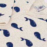 Petit Bateau l/s Whale Print Romper ~ Oatmeal/Navy