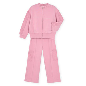Mayoral Girls Zip Sweatshirt & Wide Leg Sweatpants Set ~ Rose