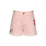 Hannah Banana Denim Shorts w/ Embroidered Flowers 7-12 ~ Pink