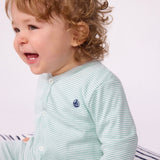 Petit Bateau Front Snap Stripe Footie ~ Green/White