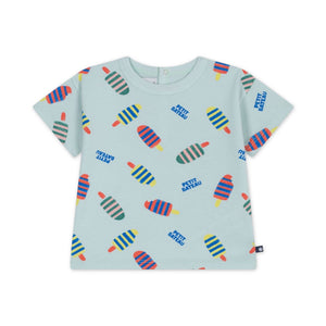 Petit Bateau Baby Popsicle Print s/s T-shirt & Terry Shorts Set ~ Mint/Blue